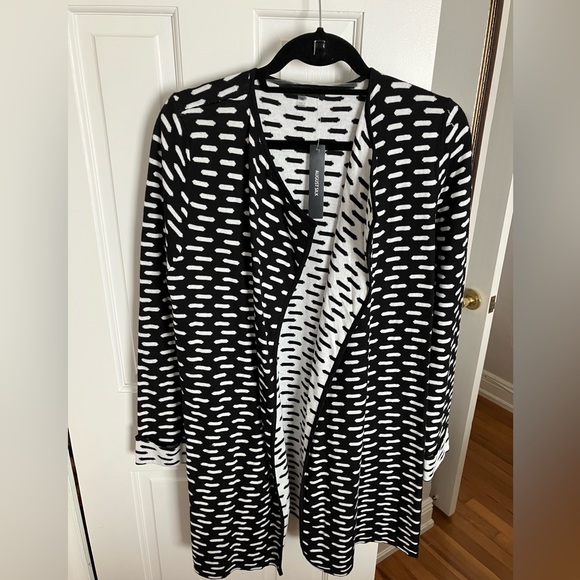 August Silk Black and White Patterned Sweater Coat - Picture 1 of 4